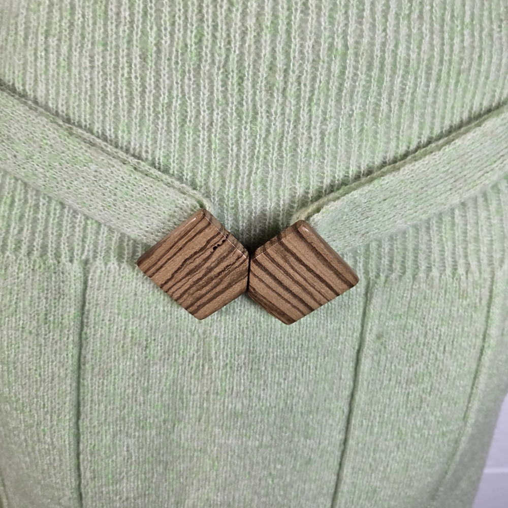 Vintage 70s Light Green Knit Sweater Dress, Mod GoGo Acrylic, Belted - Picture 8 of 10